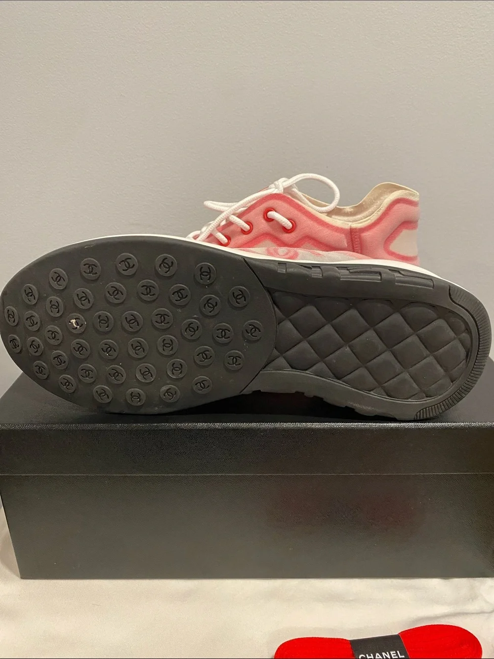 CHANEL Pink Gradient Luxury Logo Lace-Up Sneakers